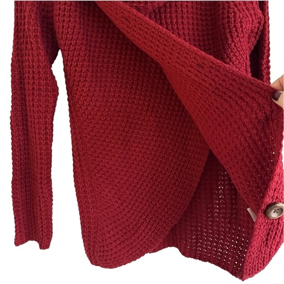 New Asymmetrical Button Cowl Neck Chunky Knit Red Sweater Soft Cozy Casual Small - Picture 5 of 9